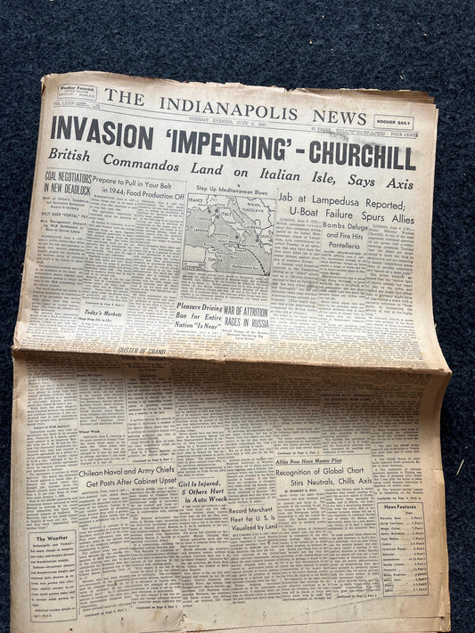 1943 Churchill Predicts DDay, Late WW2 European Theatre Newspaper - Original Vintage World War 2 Memorabilia, Dad Gifts, History Presents