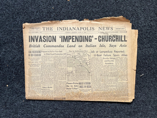 1943 Churchill Predicts DDay, Late WW2 European Theatre Newspaper - Original Vintage World War 2 Memorabilia, Dad Gifts, History Presents