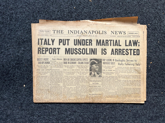 1943 Italy Under Martial Law, WW2 Original Vintage Newspaper,, Military Memorabilia for Him, Gift for Dad, Military Wall Decor, Wall Art,