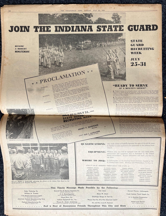 1943 Churchill Warns Italy, Late WW2 European Theatre Newspaper - Original Vintage World War 2 Memorabilia, Dad Gifts, Wall Decor