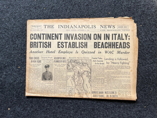 1943 Italy Invasion, Late WW2 European Theatre Newspaper - Original Vintage World War 2 Memorabilia, Dad Gifts, Wall Decor and Collectibles