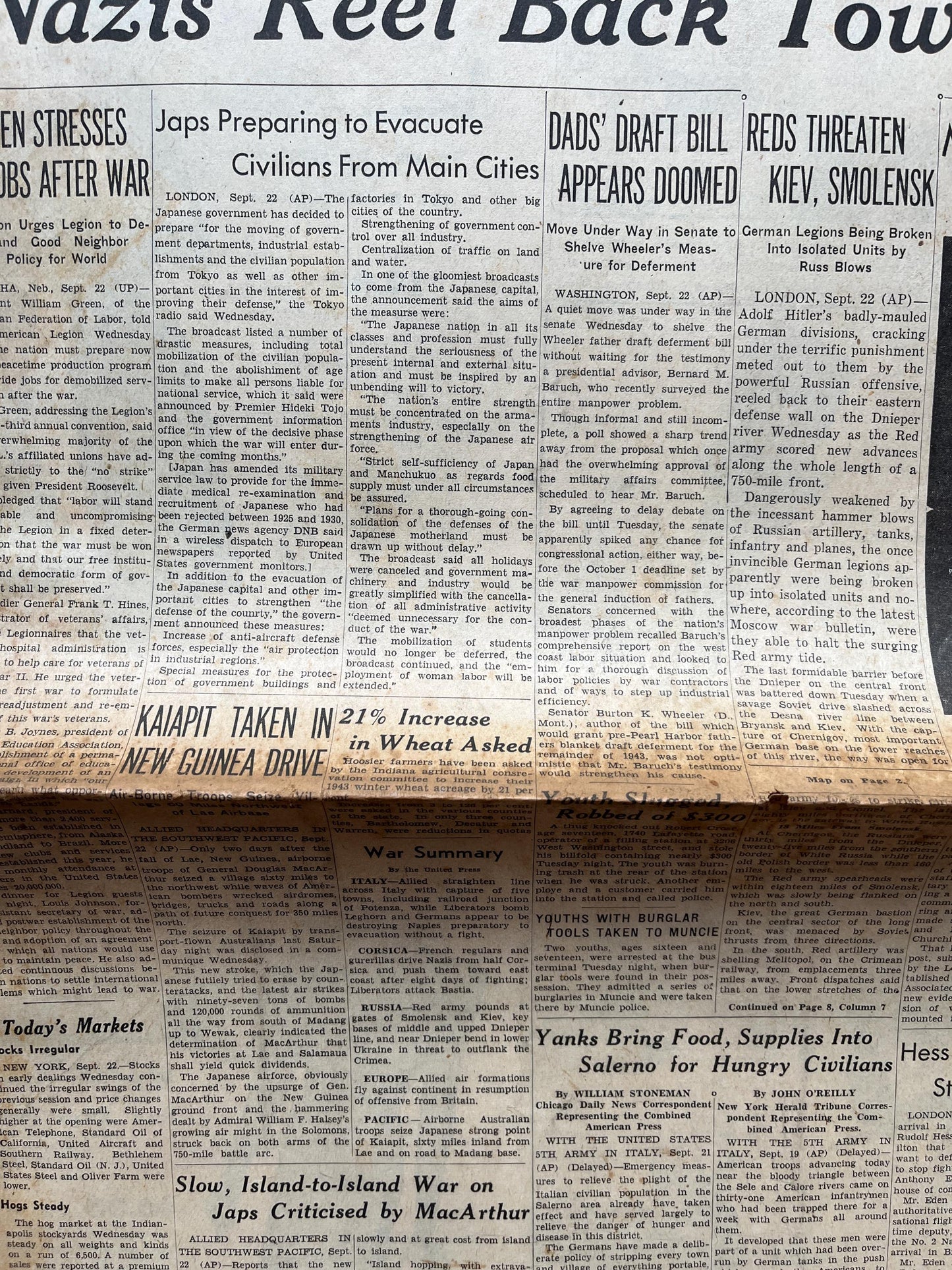 1943 Naples Destruction, Neapolitan Rebellion against German Occupation, Vintage Newspaper, Original Military Memorabilia, Military Surplus