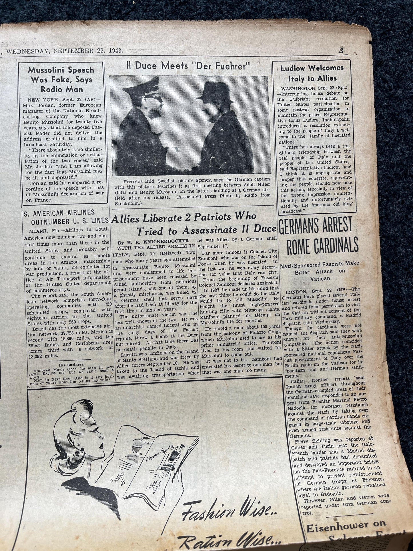 1943 Naples Destruction, Neapolitan Rebellion against German Occupation, Vintage Newspaper, Original Military Memorabilia, Military Surplus