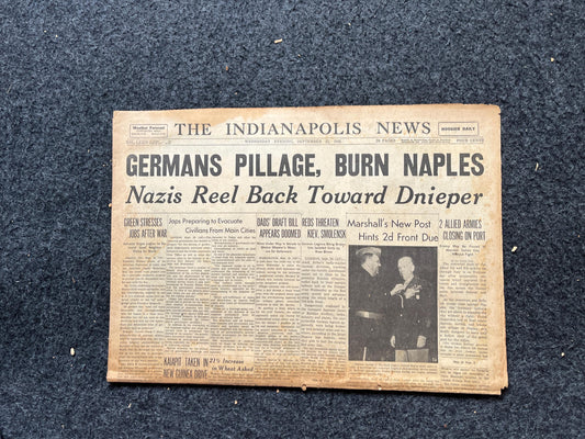 1943 Naples Destruction, Neapolitan Rebellion against German Occupation, Vintage Newspaper, Original Military Memorabilia, Military Surplus