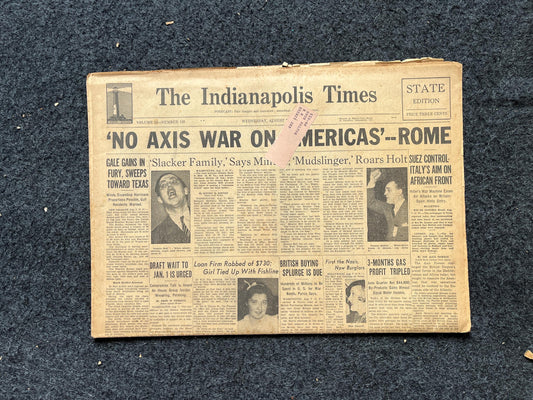 1940 Axis No War in US WW2 Newspaper, Antique Decor, World War 2 Memorabilia Gifts, History Gifts, Historic Dates, Vintage Newspaper,