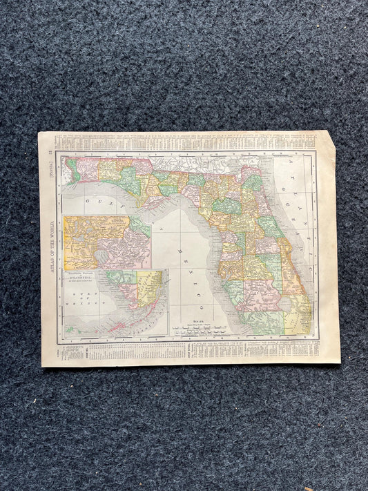 1890s Florida & Alabama Map, Original Atlas Maps, Vintage Wall Decor, Collectible Wall Art, Vintage Maps, Antique Gifts for Him,