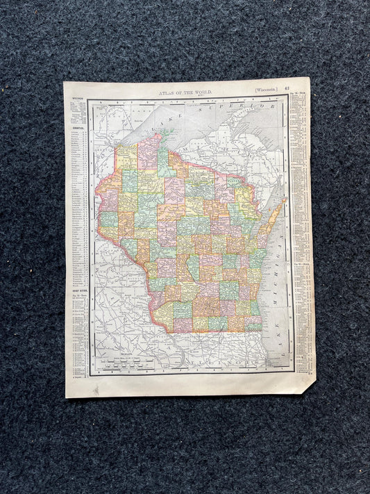 1890s Wisconsin & Minnesota Map, Original Atlas Maps, Vintage Wall Decor, Collectible Wall Art, Vintage Maps, Antique Gifts for Him,