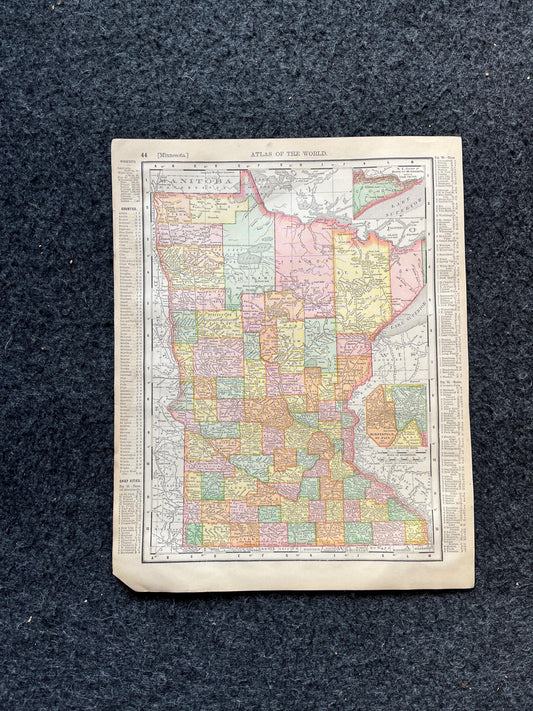 1890s Wisconsin & Minnesota Map, Original Atlas Maps, Vintage Wall Decor, Collectible Wall Art, Vintage Maps, Antique Gifts for Him,