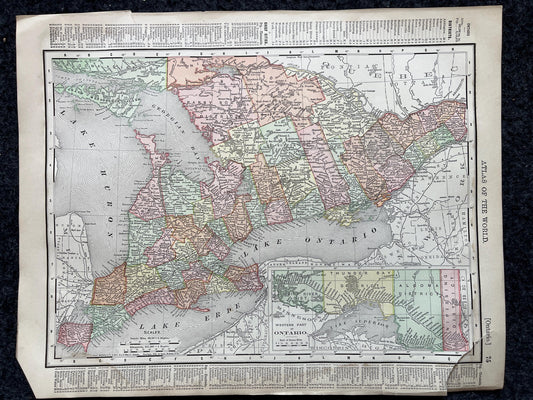 1890s Ontario & Quebec, Original Atlas Maps, Vintage Wall Decor, Collectible Wall Art, Vintage Maps, Antique Gifts for Him,