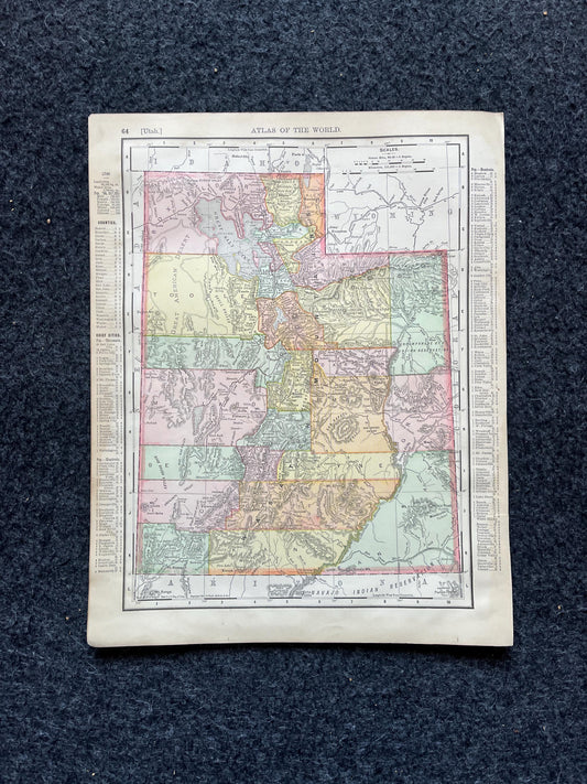 1890s Utah & Wyoming, Original Atlas Maps, Vintage Wall Decor, Collectible Wall Art, Vintage Maps, Antique Gifts for Him,