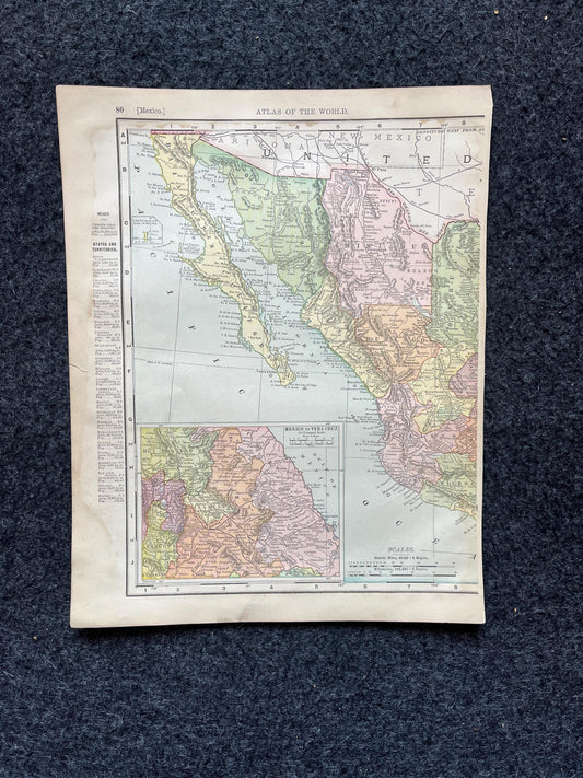 1890s Mexico & British Columbia Maps, Original Atlas Page, Vintage Wall Decor, Collectible Wall Art, Antique Gifts for Him, Wall Art