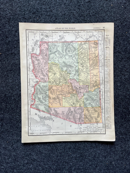 1890s Arizona & Nevada Maps, Original Atlas Page, Vintage Wall Decor, Collectible Wall Art, Antique Gifts for Him, Wall Art