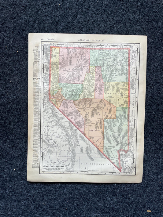 1890s Arizona & Nevada Maps, Original Atlas Page, Vintage Wall Decor, Collectible Wall Art, Antique Gifts for Him, Wall Art