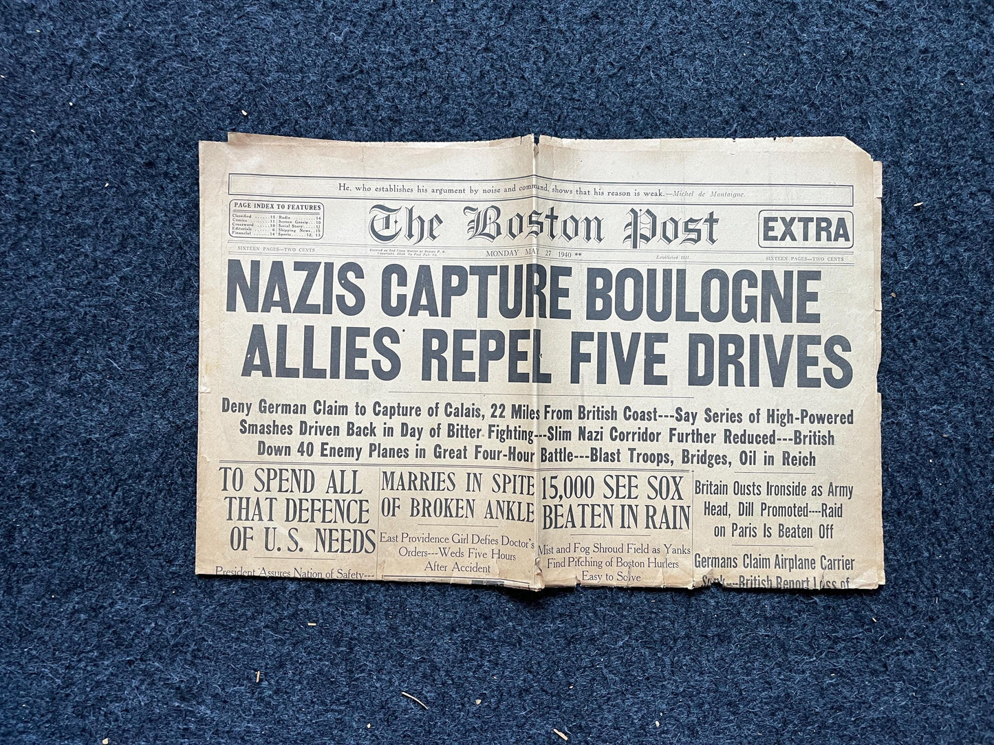 1940 German Capture of Boulogne WW2 Germany, Battle of Britain World War 2, Vintage Newspaper, Historic Gifts