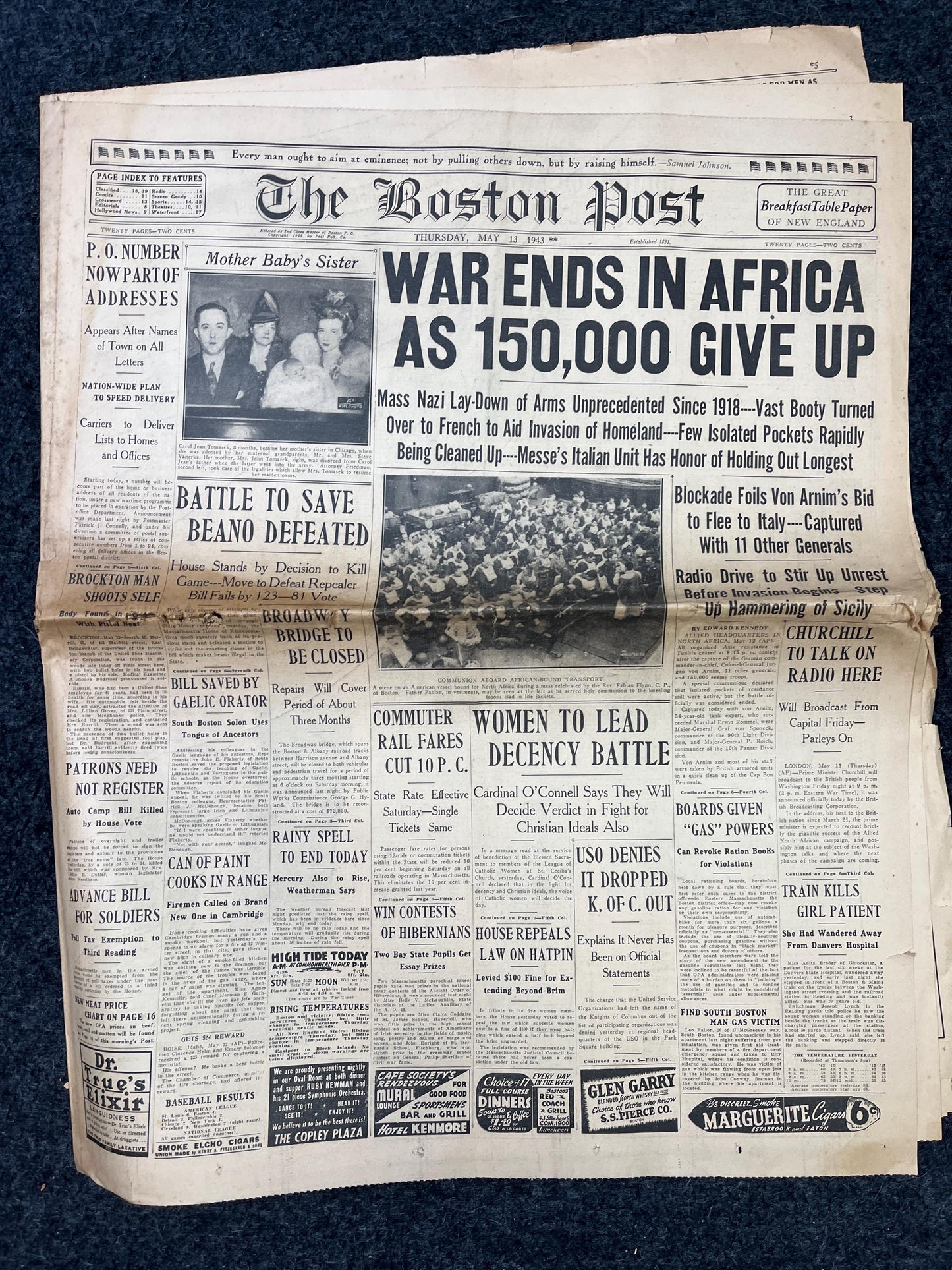 1943 WW2 War in Africa Won -Beautiful WW2 Maps and Graphs - Tunisia Liberated From Germany - WW2 Memorabilia, History Gifts, Military