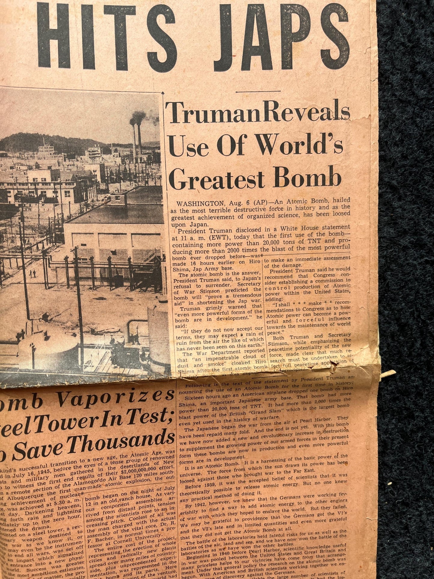 DAY OF Atomic Bombing of Hiroshima, Enola Gay, World War 2 Memorabilia, WW2 Propaganda, Vintage Newspaper Collectible, Military Gifts,