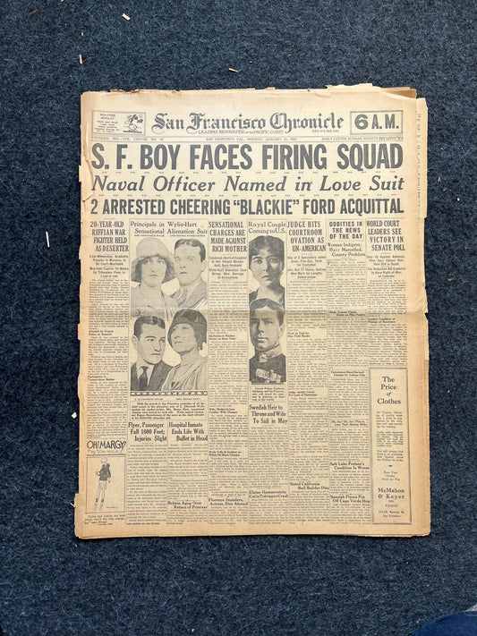1926 Police Squad, Vintage Gangster Art, Prohibition American History, San Francisco Gifts Souvenirs, Vintage Newspaper History, Wall Decor