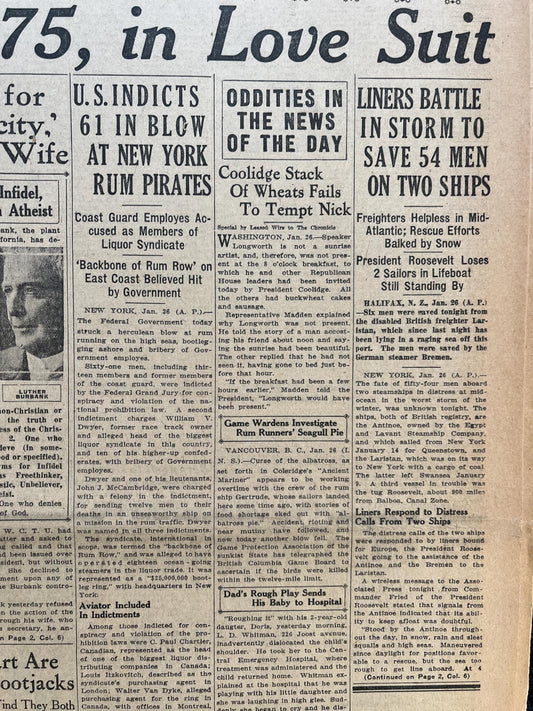 1926 Prohibition American History, Alcohol Gift Vintage Gangster Art, , San Francisco Gifts Souvenirs, Vintage Newspaper History, Wall Decor
