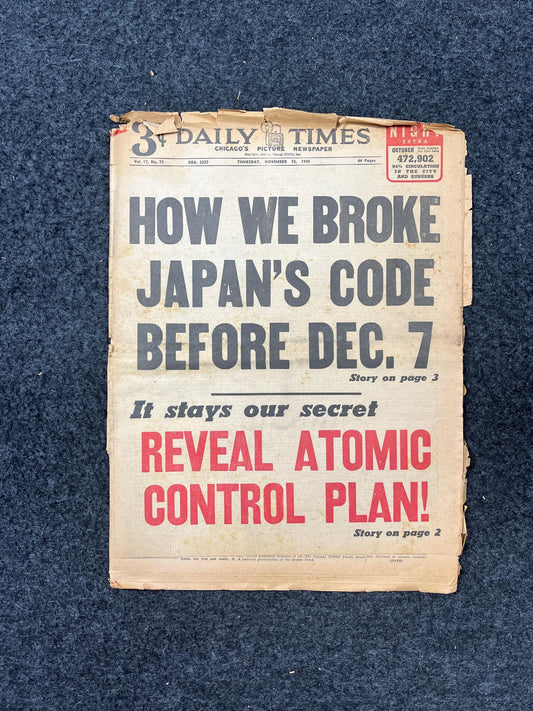 1945 Breaking Japanese Code, Pearl Harbor Conspiracy, Late WW2 Theatre Newspaper, Original Vintage World War 2 Memorabilia, Wall Decor