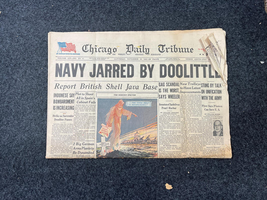 1945 Doolittle Suggests Airforce, Pearl Harbor Conspiracy, Late WW2 Theatre Newspaper, Original Vintage World War 2 Memorabilia, Wall Decor