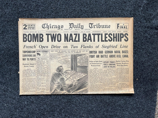 1939 WW2 German Naval Battle Early Vintage Newspaper, Wall Decor, German Blitzkreig, Gifts for him, World War 2 Memorabilia Gifts,