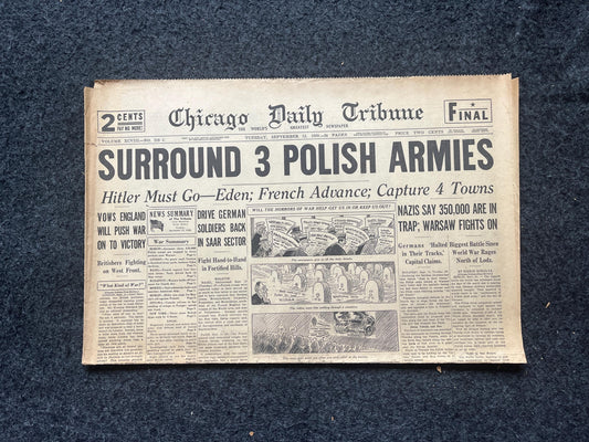 1939 Poland Fights Germany WW2 Early Vintage Newspaper, Wall Decor, German Blitzkreig, Giftsfor him, World War 2 Memorabilia, History Gift