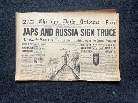 1939 Russia Japanese Peace Treaty WW2 Early Vintage Newspaper, Wall Decor, German Blitzkreig, Giftsfor him, World War 2 Memorabilia,