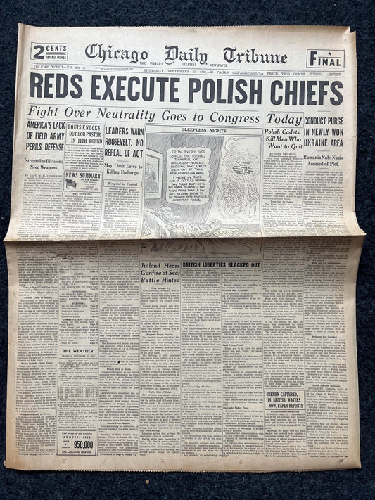 1939 Poland Fights Russia WW2 Early Vintage Newspaper, Wall Decor, German Blitzkreig, Giftsfor him, World War 2 Memorabilia, History Gift