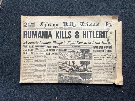 1939 Romania vs Germany WW2 Early Vintage Newspaper, Wall Decor, German Blitzkreig, Giftsfor him, World War 2 Memorabilia, History Gift