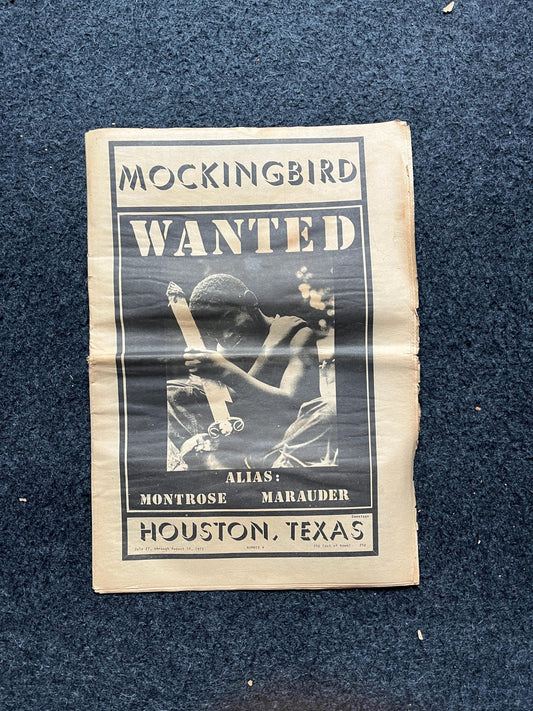 1970s Houston Texas Underground Newspaper The Mockingbird, Houston Far-Left Newspaper, Vintage Newspaper, Texas Wall Decor, Lone Star State,