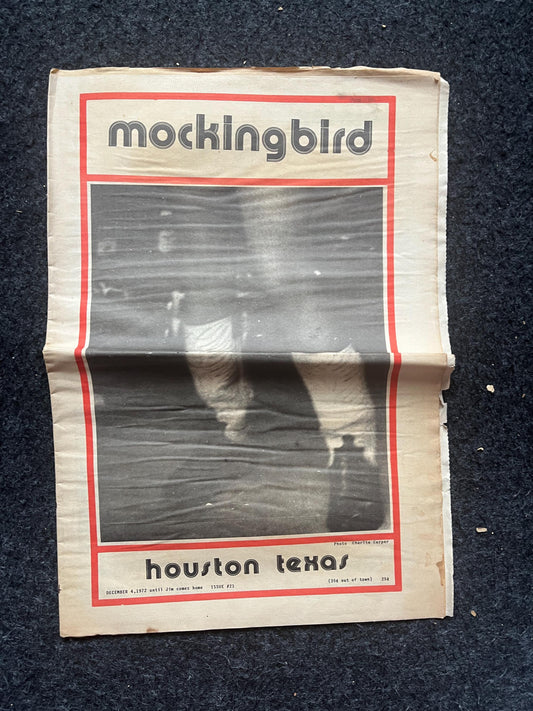 1970s Houston Texas Underground Newspaper The Mockingbird, Houston Far-Left Newspaper, Vintage Newspaper, Texas Wall Decor, Lone Star State,