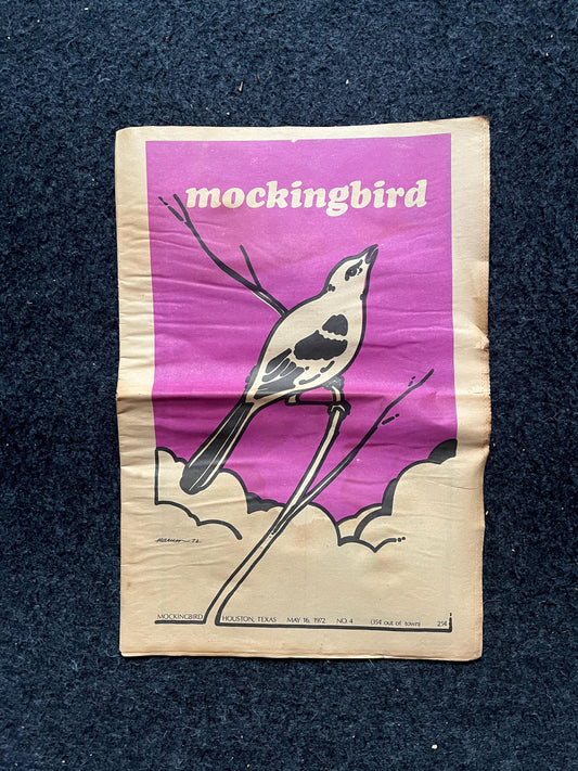1970s Houston Texas Underground Newspaper The Mockingbird, Houston Far-Left Newspaper, Vintage Newspaper, Texas Wall Decor, Lone Star State,