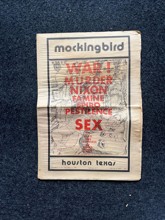1970s Houston Texas Underground Newspaper The Mockingbird, Houston Far-Left Newspaper, Vintage Newspaper, Texas Wall Decor, Lone Star State,