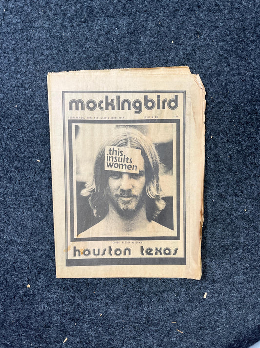 1970s Houston Texas Underground Newspaper The Mockingbird, Houston Far-Left Newspaper, Vintage Newspaper, Texas Wall Decor, Lone Star State,