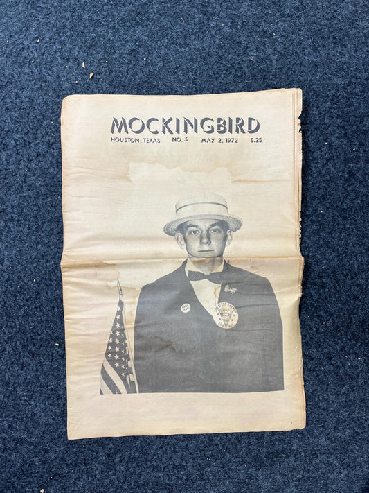 1970s Houston Texas Underground Newspaper The Mockingbird, Houston Far-Left Newspaper, Vintage Newspaper, Texas Wall Decor, Lone Star State,