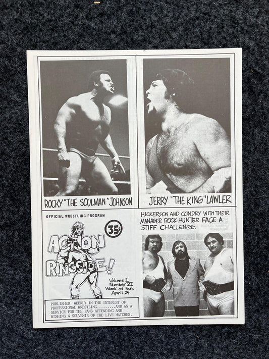 Original 1970s Action Ringside Professional Wrestling Promotion Pamphlets, Kayfabe Art, Wrestling Gifts, Vintage Sports Gift, Man Cave Decor