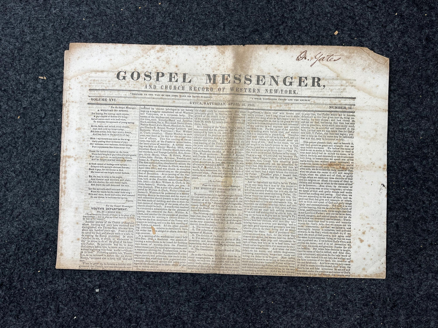 1840s Christian Religious Newspaper, Original Christian Memorabilia, Jesus Prayer and Protestant Wall Decor, Evangelical Art Decor, Catholic
