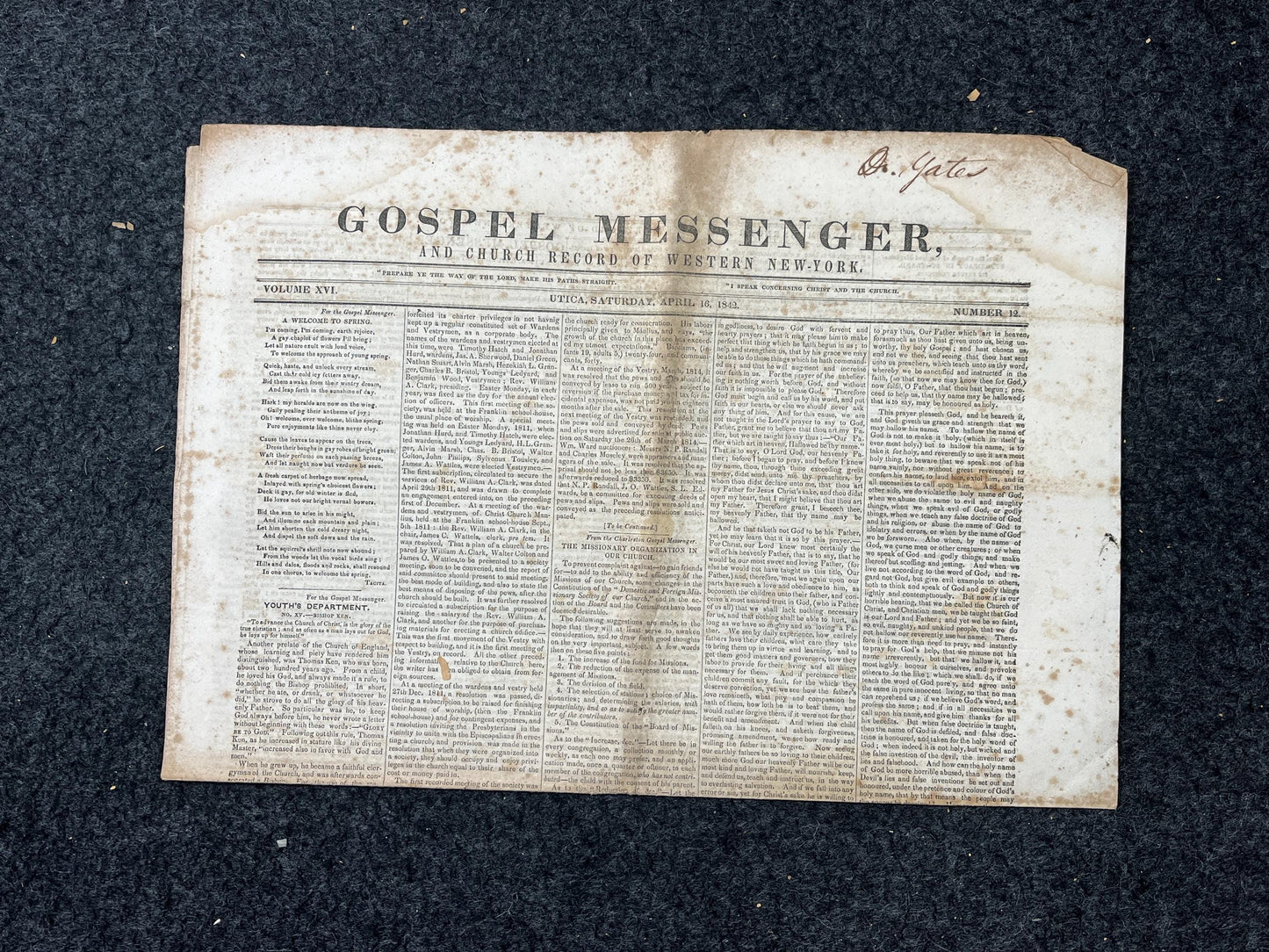 1840s Christian Religious Newspaper, Original Christian Memorabilia, Jesus Prayer and Protestant Wall Decor, Evangelical Art Decor, Catholic