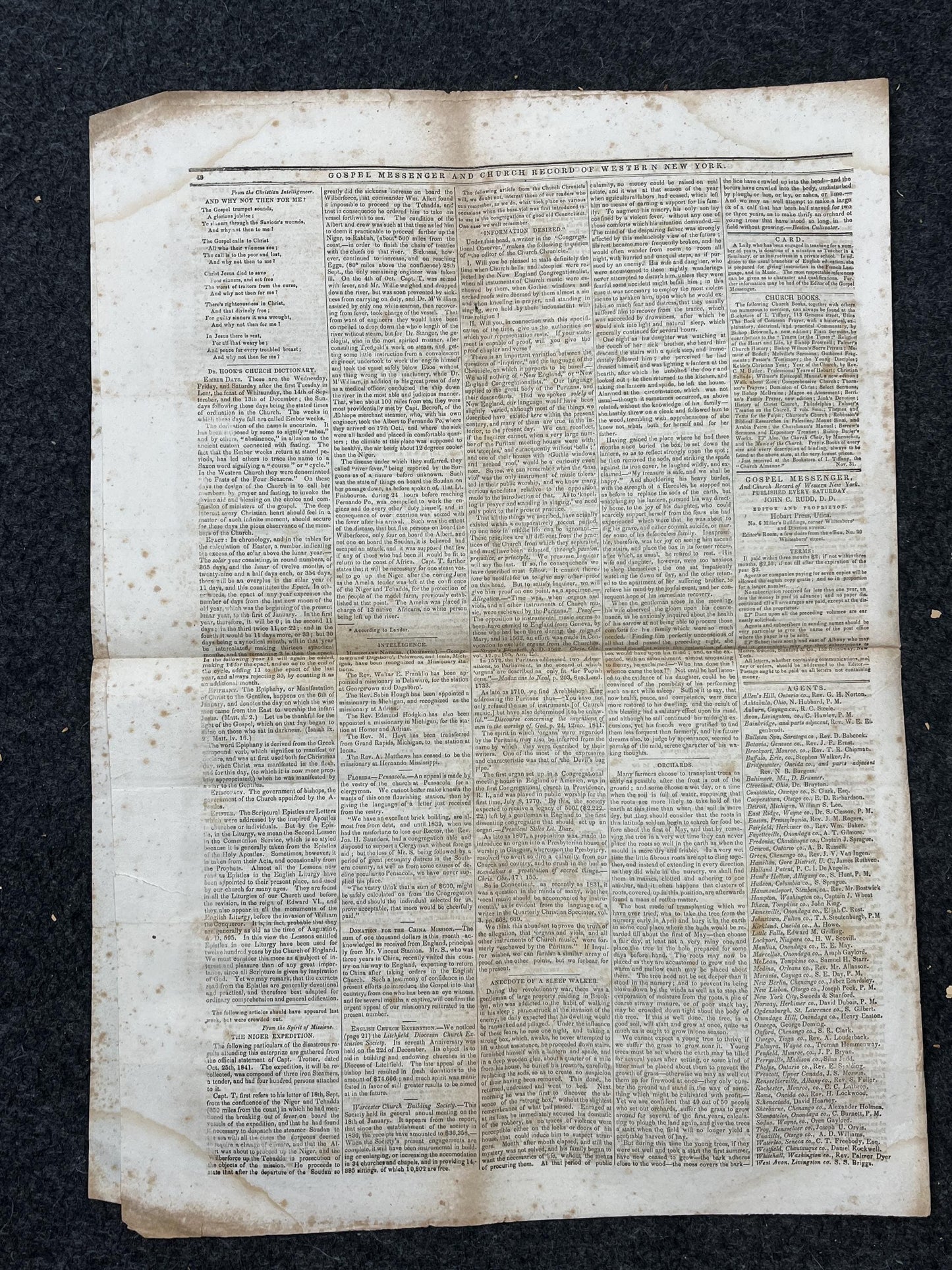 1840s Christian Religious Newspaper, Original Christian Memorabilia, Jesus Prayer and Protestant Wall Decor, Evangelical Art Decor, Catholic