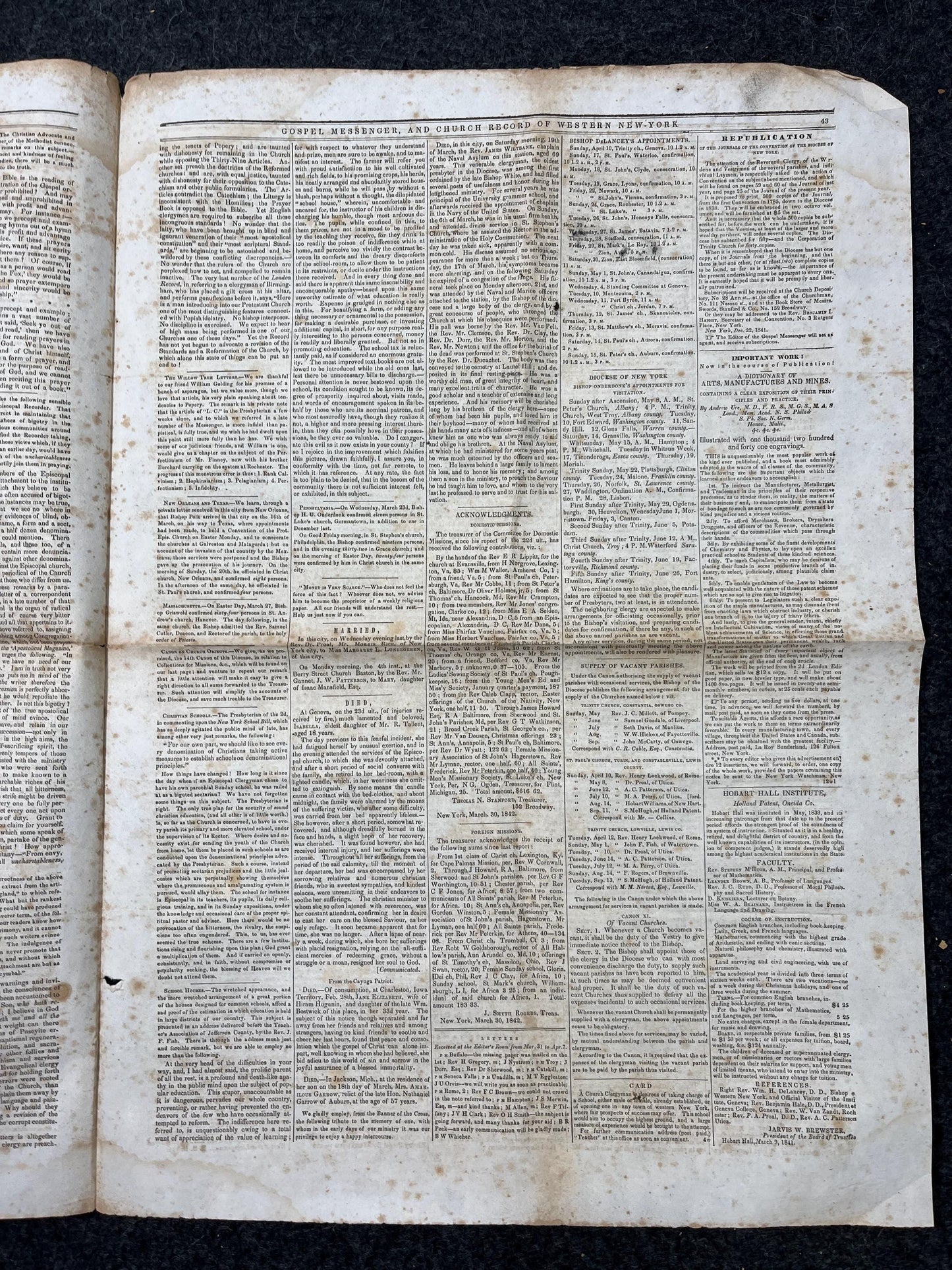 1840s Christian Religious Newspaper, Original Christian Memorabilia, Jesus Prayer and Protestant Wall Decor, Evangelical Art Decor, Catholic