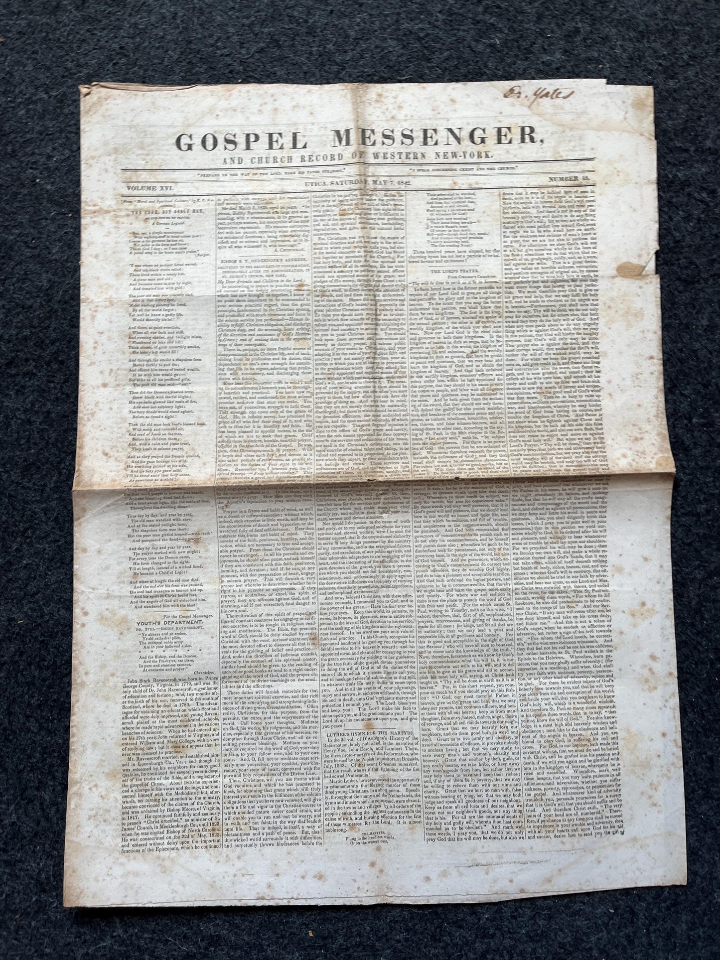 1840s Christian Religious Newspaper, Original Christian Memorabilia, Jesus Prayer and Protestant Wall Decor, Evangelical Art Decor, Catholic