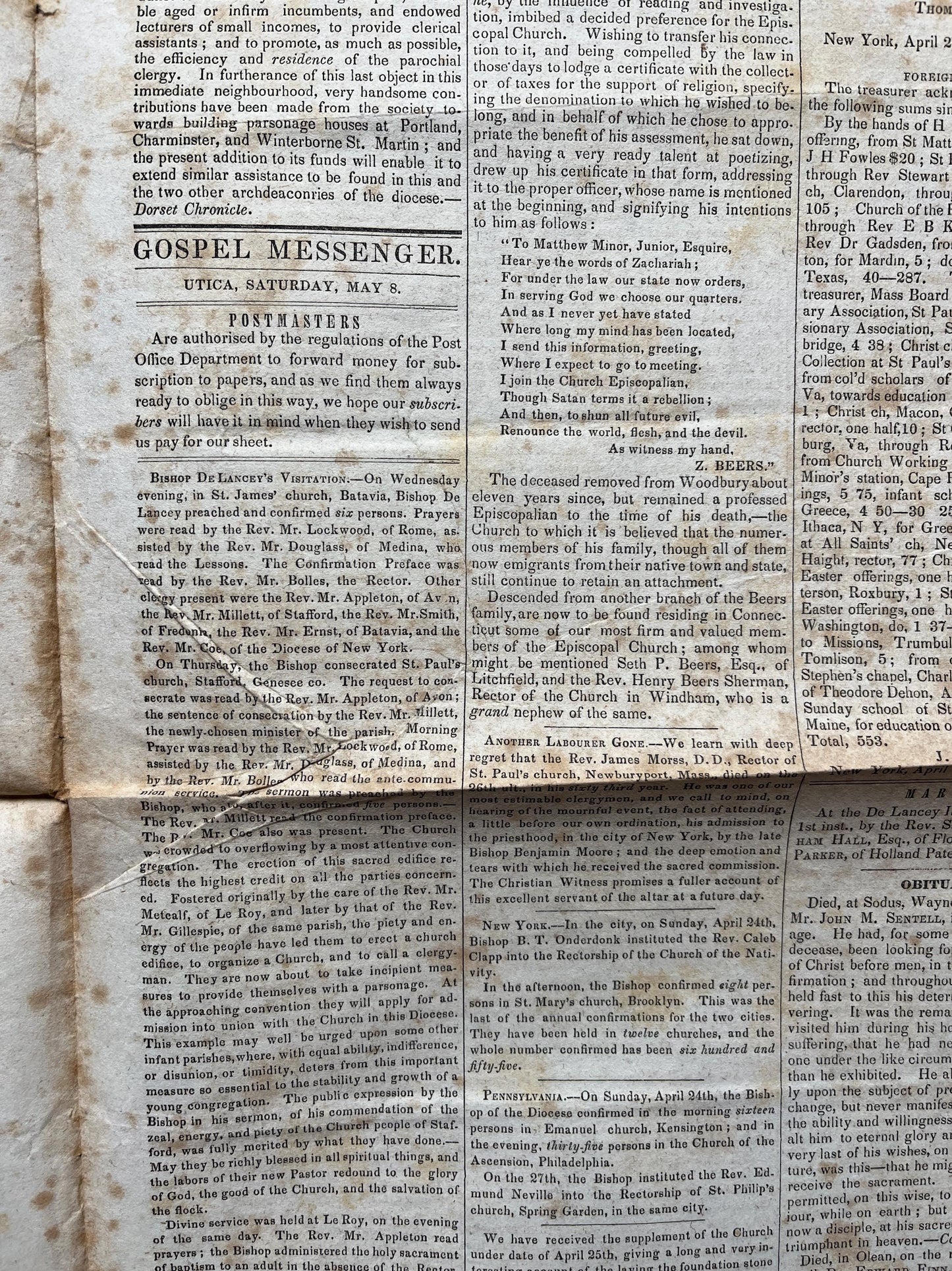 1840s Christian Religious Newspaper, Original Christian Memorabilia, Jesus Prayer and Protestant Wall Decor, Evangelical Art Decor, Catholic