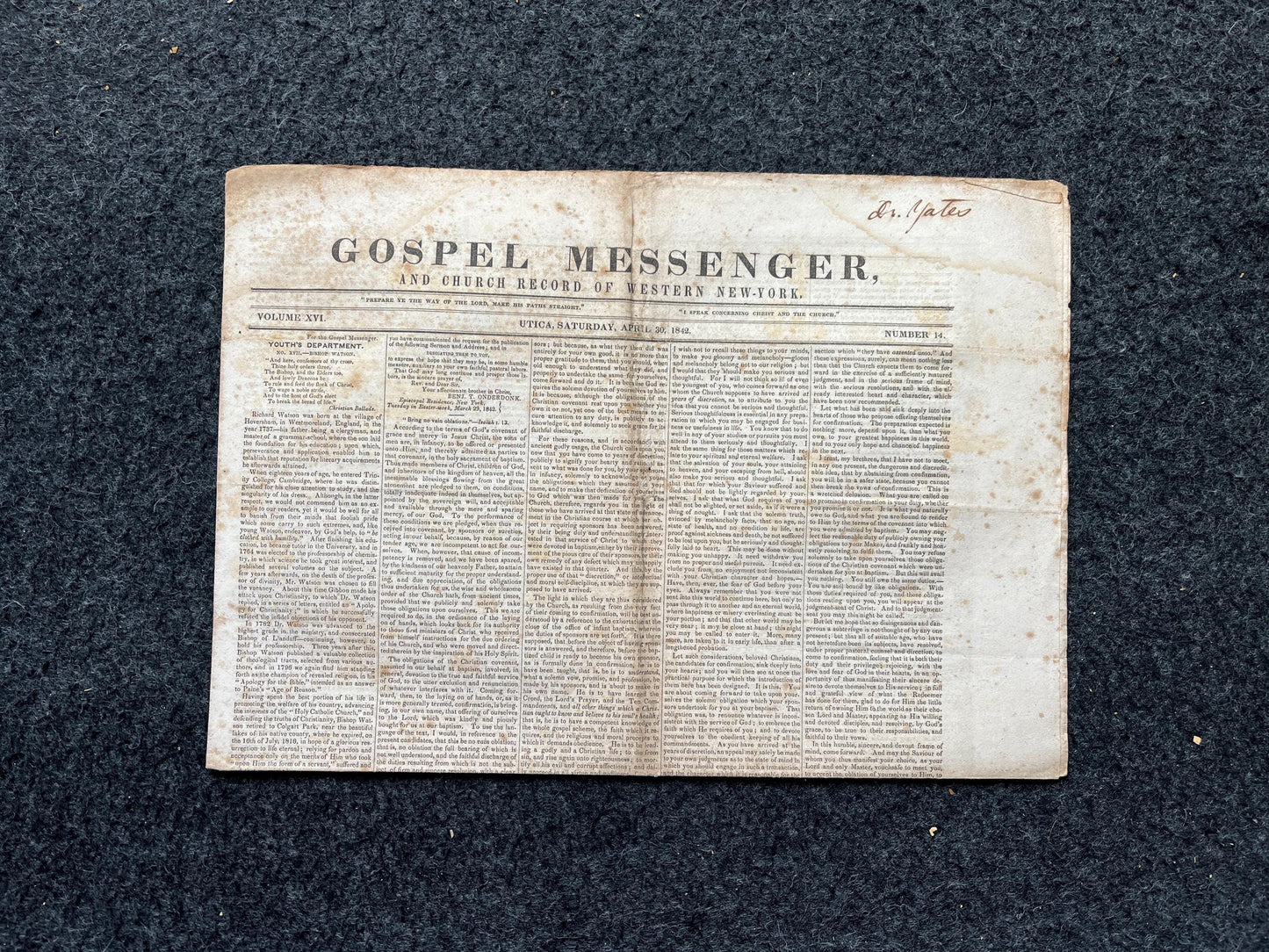 1840s Christian Religious Newspaper, Original Christian Memorabilia, Jesus Prayer and Protestant Wall Decor, Evangelical Art Decor, Catholic