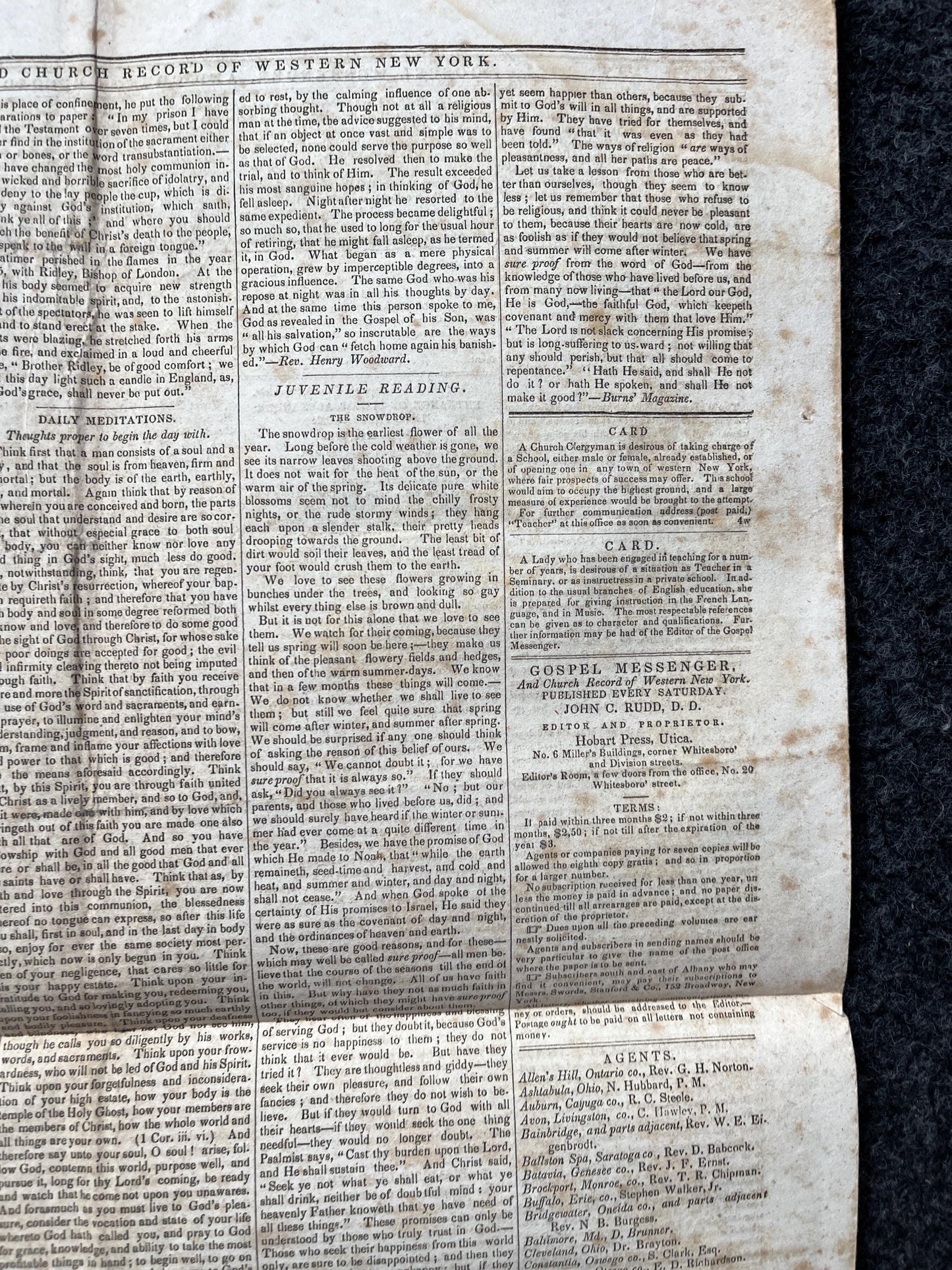 1840s Christian Religious Newspaper, Original Christian Memorabilia, Jesus Prayer and Protestant Wall Decor, Evangelical Art Decor, Catholic