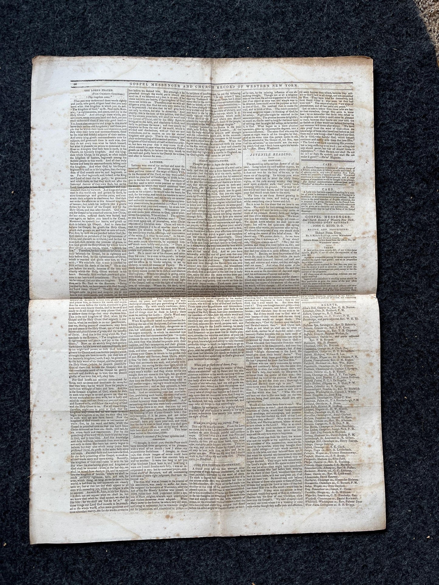 1840s Christian Religious Newspaper, Original Christian Memorabilia, Jesus Prayer and Protestant Wall Decor, Evangelical Art Decor, Catholic