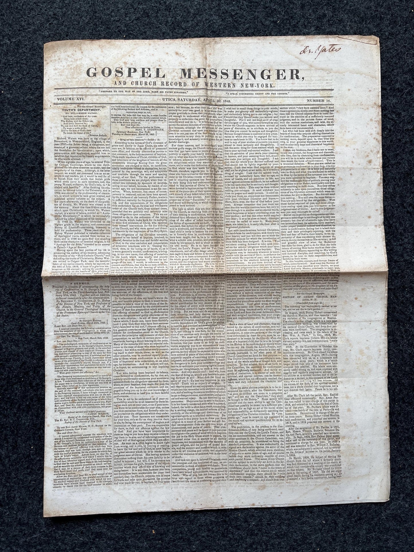 1840s Christian Religious Newspaper, Original Christian Memorabilia, Jesus Prayer and Protestant Wall Decor, Evangelical Art Decor, Catholic
