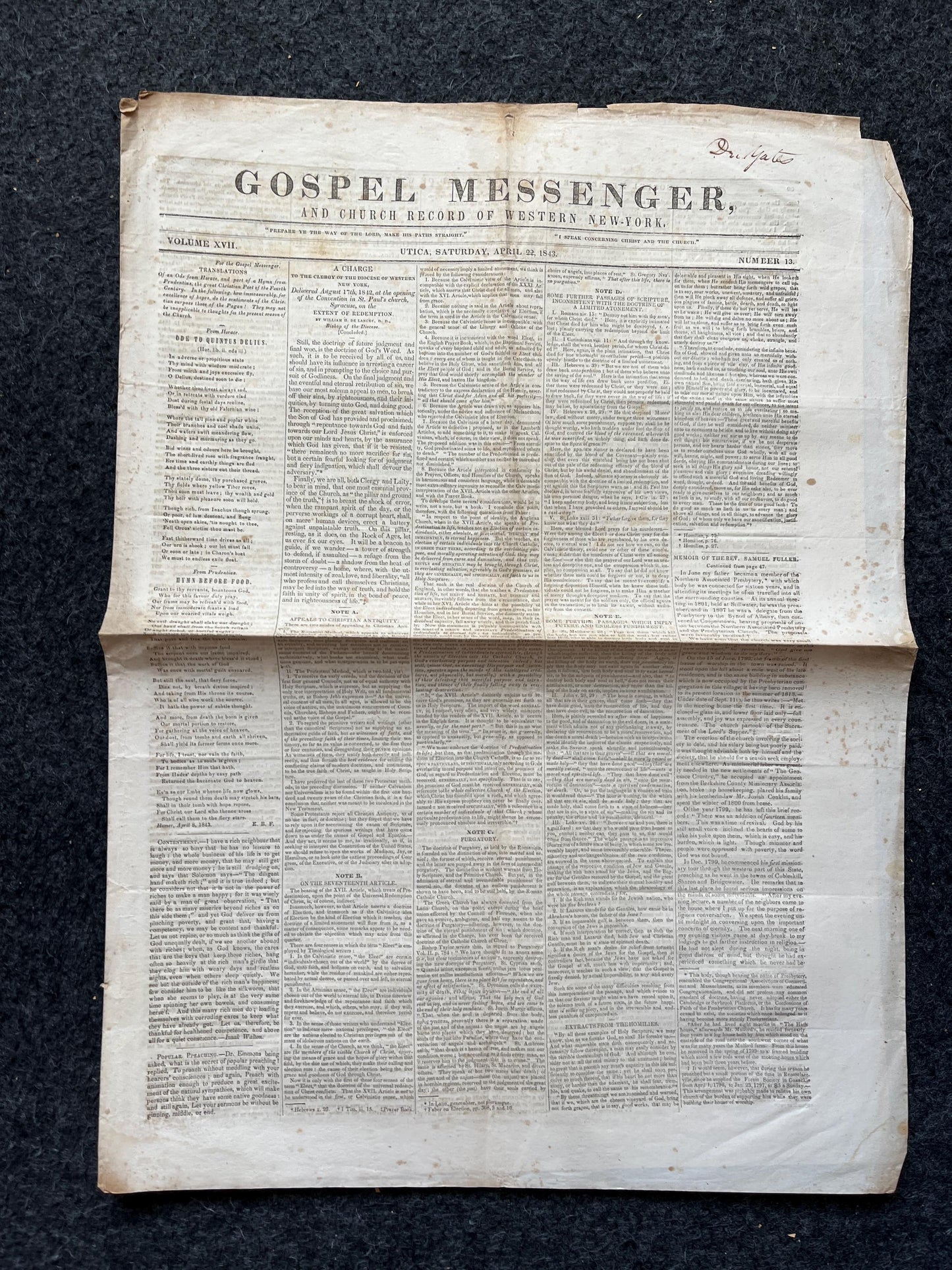 1840s Christian Religious Newspaper, Original Christian Memorabilia, Jesus Prayer and Protestant Wall Decor, Evangelical Art Decor, Baptist
