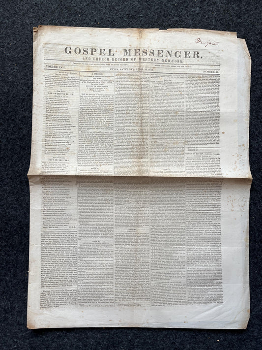 1840s Christian Religious Newspaper, Original Christian Memorabilia, Jesus Prayer and Protestant Wall Decor, Evangelical Art Decor, Baptist