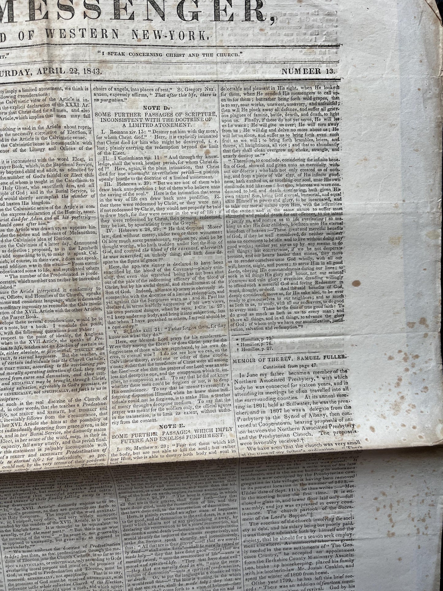 1840s Christian Religious Newspaper, Original Christian Memorabilia, Jesus Prayer and Protestant Wall Decor, Evangelical Art Decor, Baptist