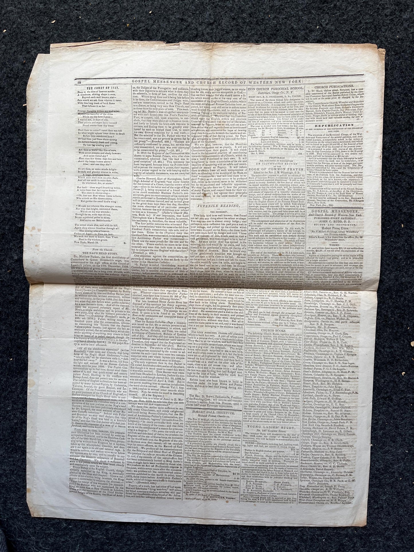 1840s Christian Religious Newspaper, Original Christian Memorabilia, Jesus Prayer and Protestant Wall Decor, Evangelical Art Decor, Baptist